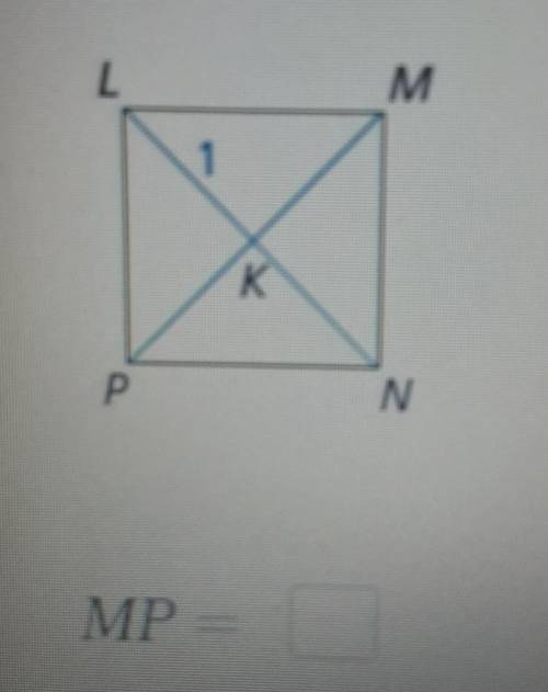 The diagnols of sqaure LMNP intersect at K. Given that LK= 1, find MP.​