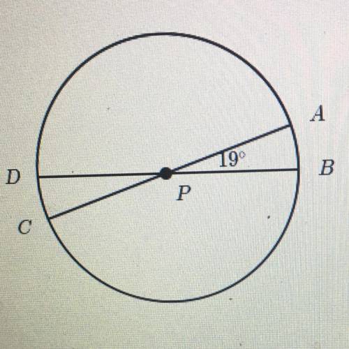 In the figure below, BD and AC are diameters of circle P.

What is the arc measure of minor arc DC
