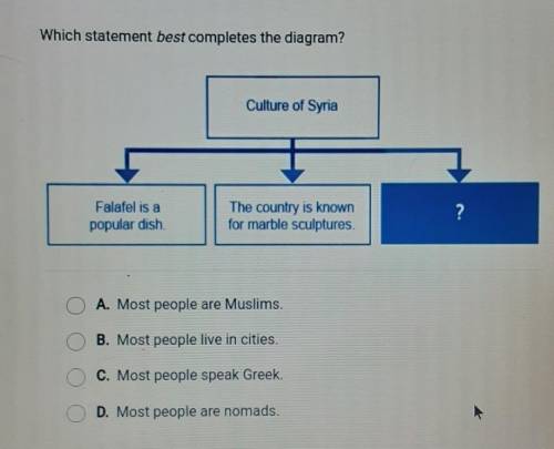Which statement best completes the diagram? Culture of Syria Falafel is a popular dish The country