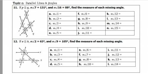 If M<7=131. Find Each Measure...