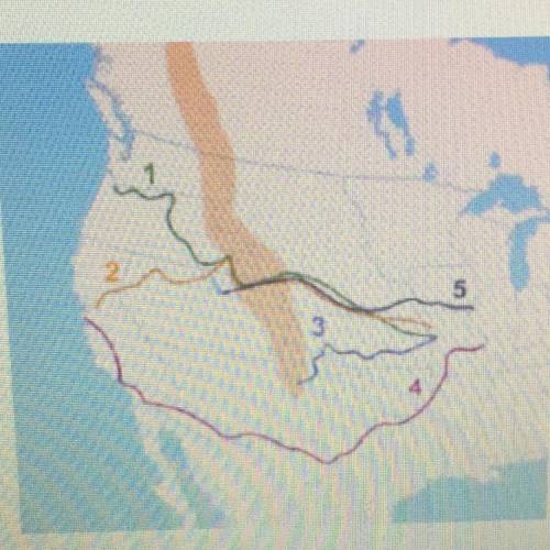 Study the map below.
Which number corresponds to the Butterfield-Overland Trail?