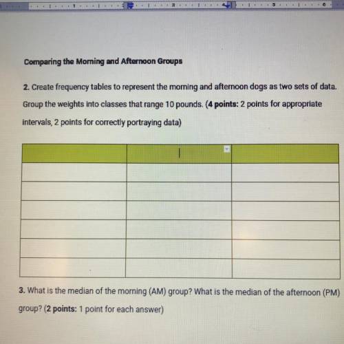 2. Create frequency tables to represent the moming and afternoon dogs as two sets of data.

Group