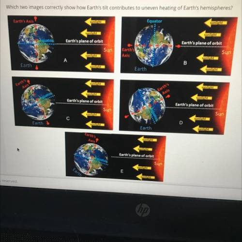 Which two images correctly show how Earth's tilt contributes to uneven heating of Earth's hemispher