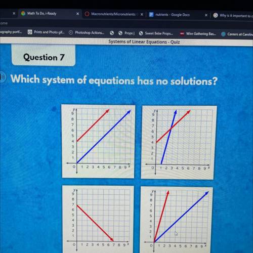 Which system of equations has no solutions?
What’s the answer