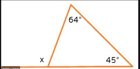 I need the answer ASAP

1. In the figure, x is an exterior angle to the triangle below.
(a) Explai