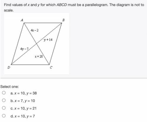 (1) Find values of x and y for which ABCD must be a parallelogram. The diagram is not to
scale.