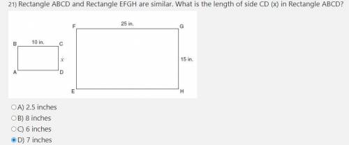 Rectangle ABCD and Rectangle EFGH are similar. What is the length of side CD (x) in Rectangle ABCD?