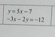 Y= 5x - 7

-3x - 2y = -12Solve each system of equations using the substitution method Give the sol