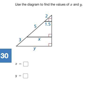 Use the diagram to find the values of x and y.
