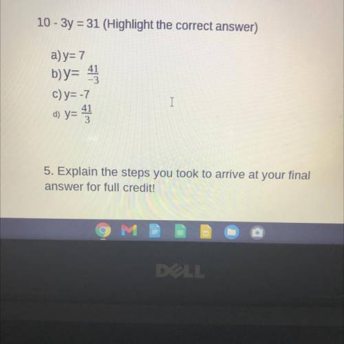 Please solve for Y I really need help