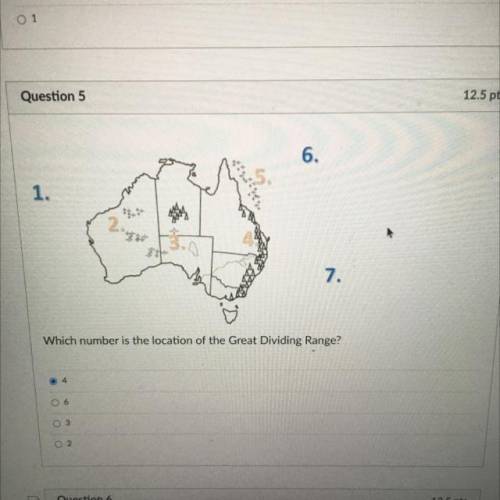 Which number is the location of the Great Dividing Range?