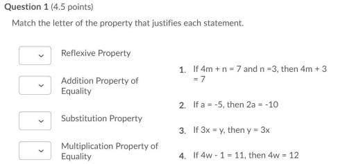 Match the letter of the property that justifies each statement.