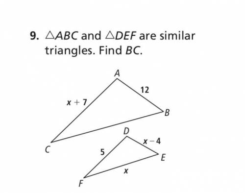 ΔABC and ΔDEF are similar triangles. Find BC