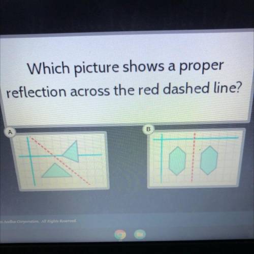Which picture shows a proper
reflection across the red dashed line?
А
B
lalu
