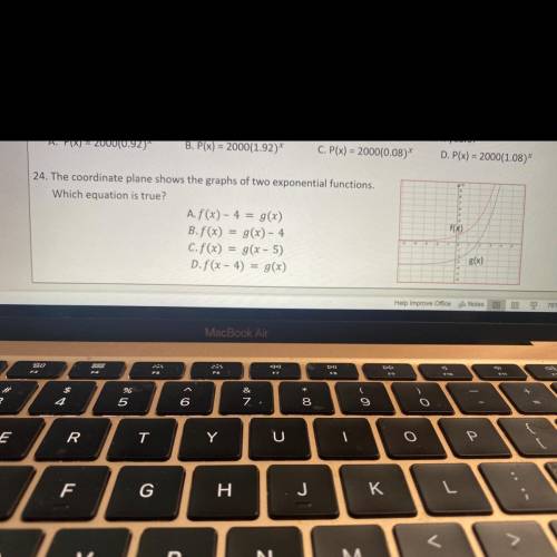 The coordinate plane shows the graphs of two exponen functions which equation is true?