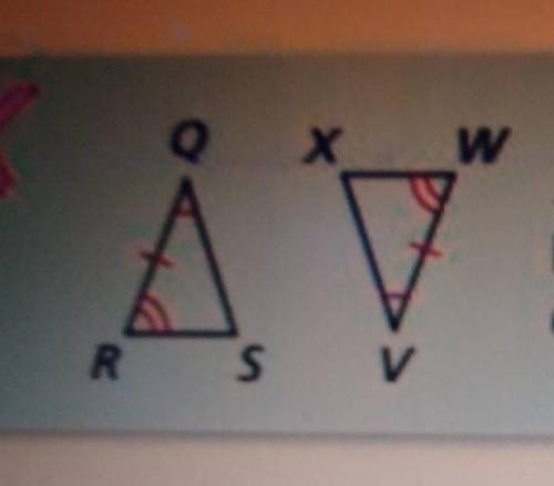 Describe the error: QRS= vwx by the AAS Congruence Theorem.​