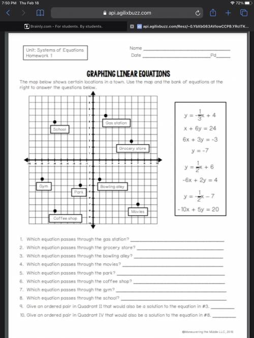 GRAPHING LINEAR EQUATIONS -picture of worksheet below

the map below shows certain locations in a