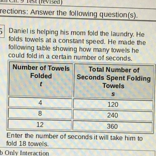 Daniel is helping his mom fold the laundry. He folds towels at a constant speed. He made the follow