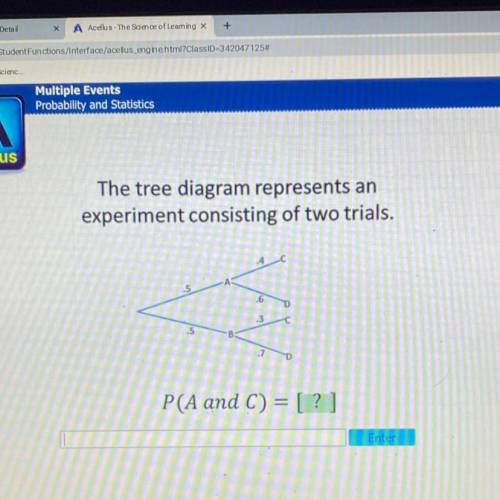 The tree diagram represents an
experiment consisting of two trials.
.6
D
AV
D