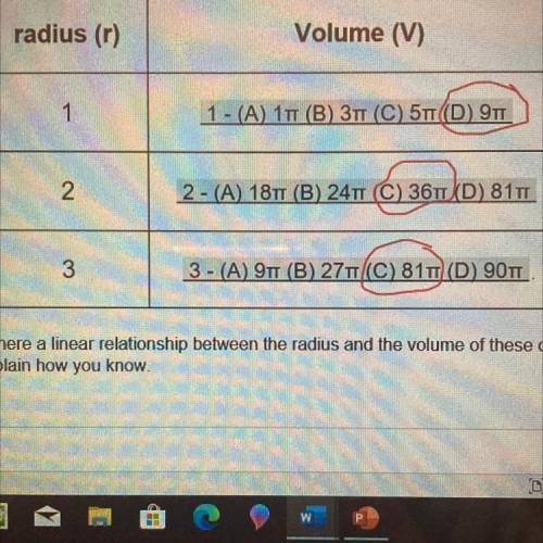 Is there a linear relationship between the radius and the volume of these cylinders? Explain how kn