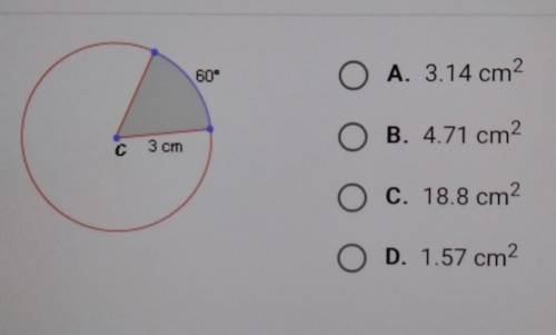 What is the approximate area of the shaded sector in the circle shown below?​