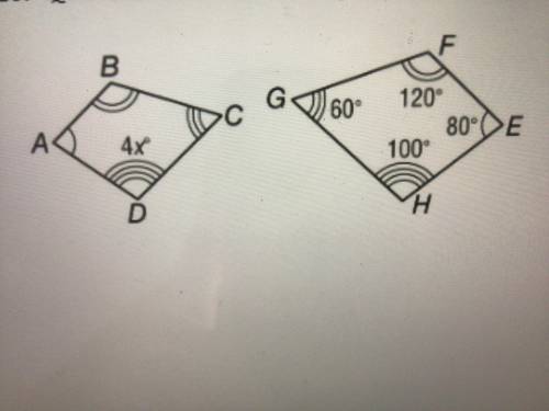 Quadrilateral ABCD is congruent to Quadrilateral EFGH. Solve for the variable x.