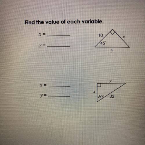 Find the value of each variable

Can anyone help me with these two questions? I’ll give brainliest