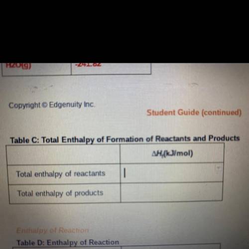 Please help!!! b) Determine the total enthalpy of the reactants and the total enthalpy of the prod