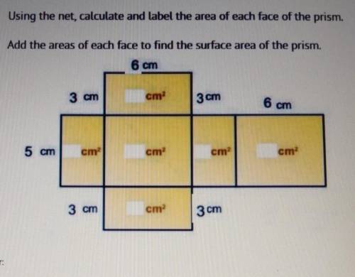 3. Using the net calculate and tabel the area of each face of the prism Add the areas of each face