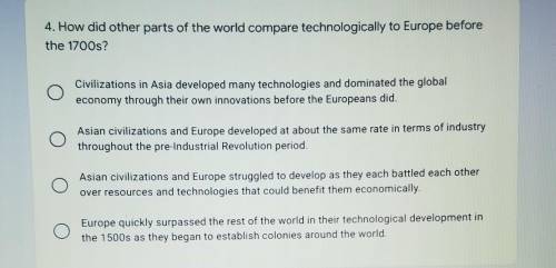 How did other parts of the world compare technology to europe before the 1700s?​