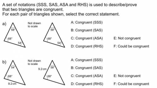 A set of notations (SSS, SAS, ASA and RHS) is used to prove that two triangles are congruent. For e