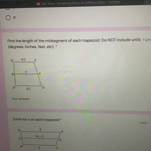 Easy question!!! Find the length of the midsegment of each trapezoid. Do NOT include units

(degre
