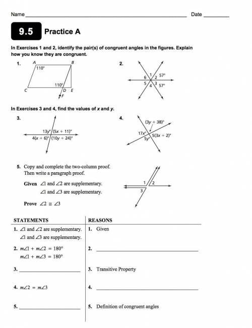 HELPPP PLEASE!! 9.5 practice A

In exercises 1 and 2, identify the pair(s) of congruent angles in