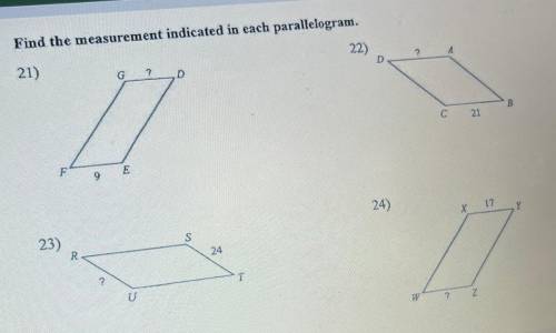 A picture is attached

Question: Find the measurement indicated in each parallelogram... ( please
