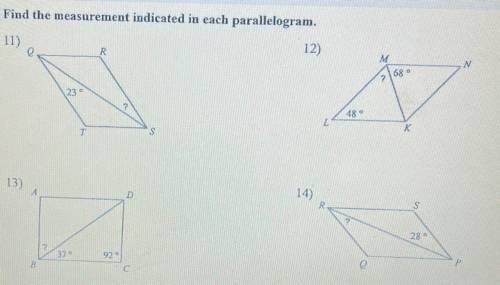 How do I find the measurement indicated in each parallelogram?