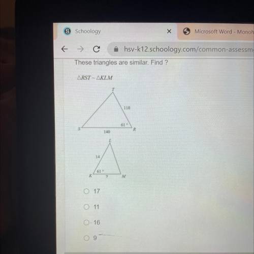 These triangles are similar. find?
