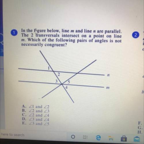 Which of the following pairs of angles is not necessarily congruent