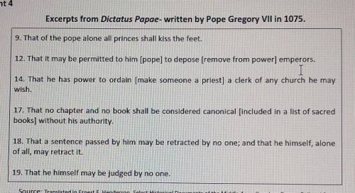 Explain Pope Gregory's VII's purpose for writing the excerpt above​