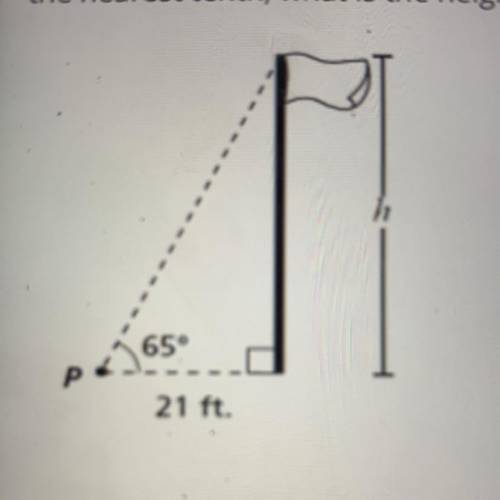 Question 7 (1 point)

The angle of elevation from point P to the top of the pole is 65°. Point Pis