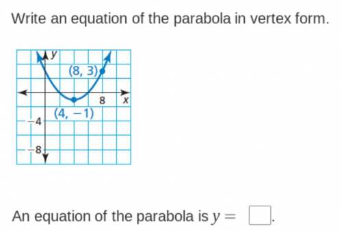 Write and equation of the parabola in vertex form.
An equation of the parabola is y =