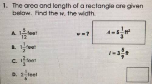 The area and length of a rectangle are given below. Find the w, the width.