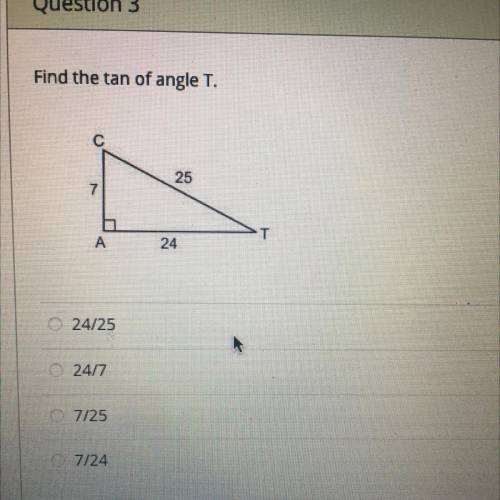 Find the tan of angle T....