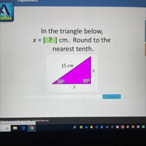 B = sin-1

In the triangle below,
x = [ ? ] cm. Round to the
nearest tenth.
Help Resour
Example
15