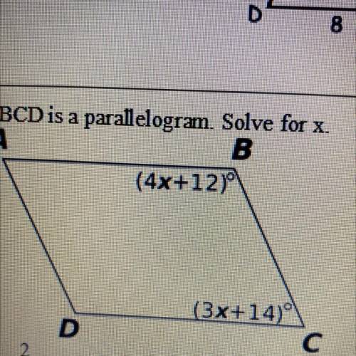 ABCD is a parallelogram. solve for x 
a) 2 
b)22
c)24
d)48