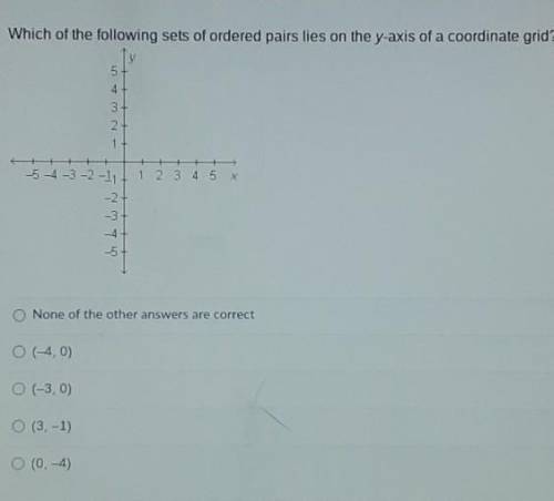 Which of the following sets of ordered pairs lies on the y-axis of a coordinate grid? help me pleas