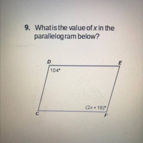 What is the value of X on the parallelogram below?