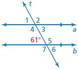 Use the figure to find the measures of the numbered angles.

m∠1= 
∘, m∠2= 
∘, m∠3= 
∘, m∠4= 
∘, m