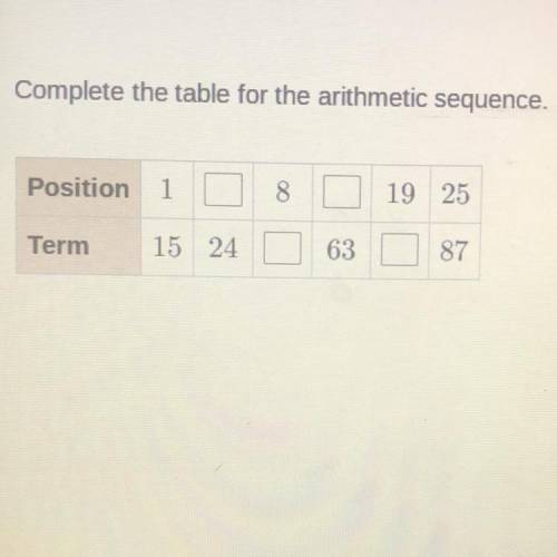 PLEASE HELP! complete the table for the arithmetic sequence