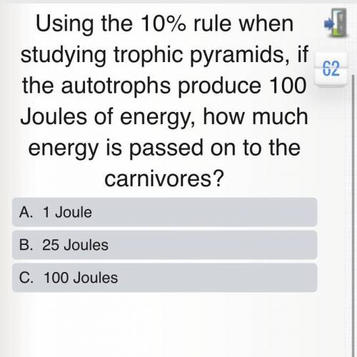 using the 10% rule when studying trophic pyramids, if the autotrophs produce 100 joules of energy,