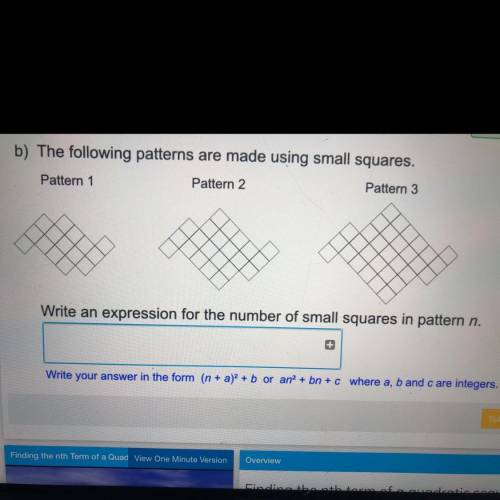 B) The following patterns are made using small squares.

Pattern 1
Pattern 2
Pattern 3
Write an ex